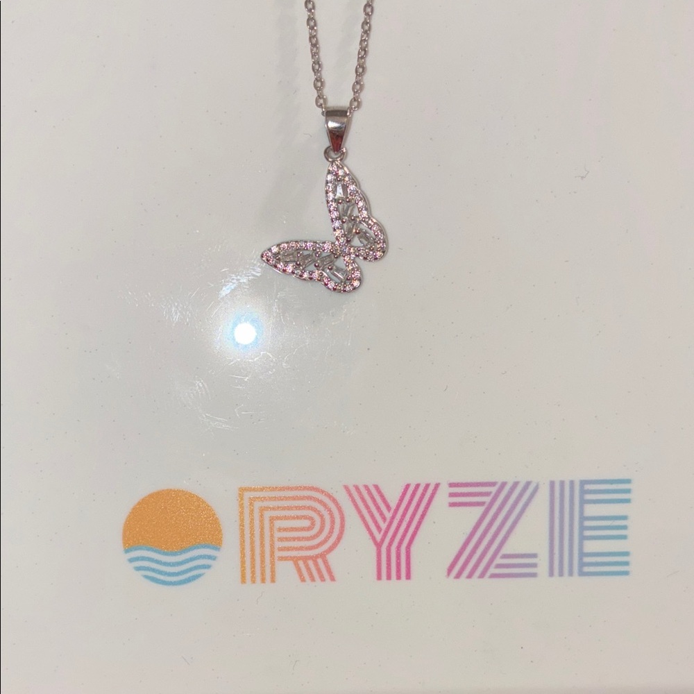 White cz’s Butterfly Pendant Necklace